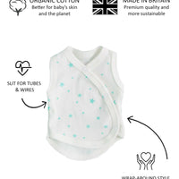 Incubator Vest, Mint Green Stars, Premium 100% Organic Cotton Bodysuit / Vest Tiny & Small 