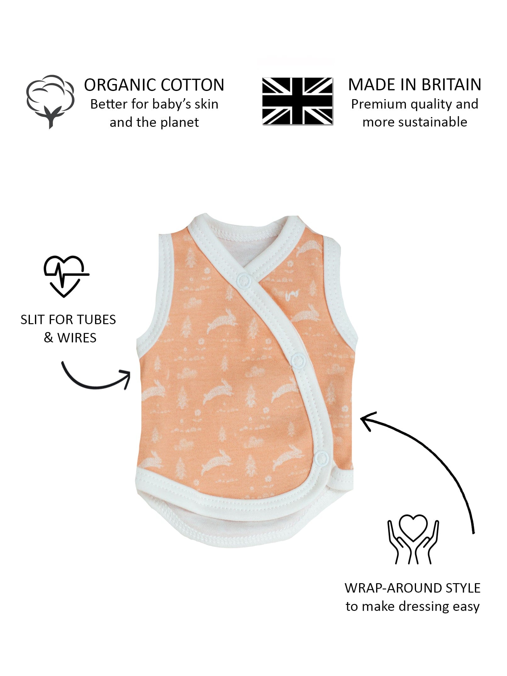 Incubator Vest, Leaping Bunnies , Premium 100% Organic Cotton - Incubator Vest - Tiny & Small
