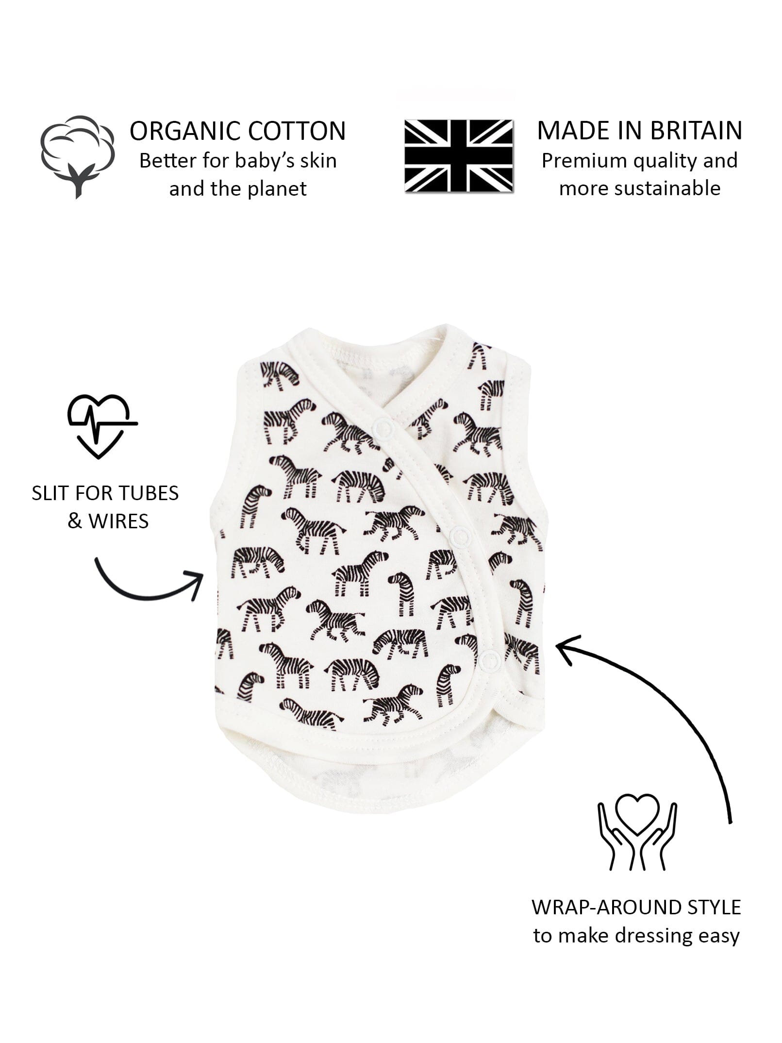 Preemie Incubator Vest, Little Zebras, 100% Organic Cotton - Incubator Vest - Tiny & Small