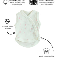 Incubator Vest, Pink Stars, Premium 100% Organic Cotton Bodysuit / Vest Tiny & Small 