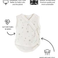 Incubator Vest, Silver Stars, Premium 100% Organic Cotton Bodysuit / Vest Tiny & Small 