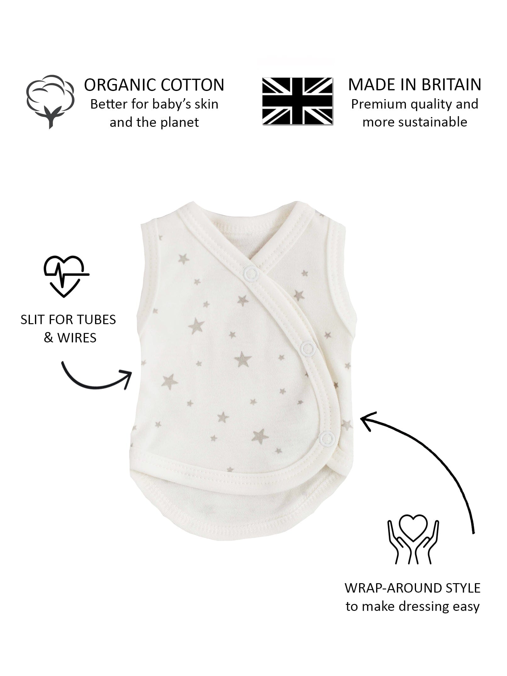 Incubator Vest, Silver Stars, Premium 100% Organic Cotton - Incubator Vest - Tiny & Small