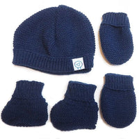 Knitted Hat, Mittens & Booties Set - Navy Hat, Mitts & Booties Set La Manufacture de Layette 