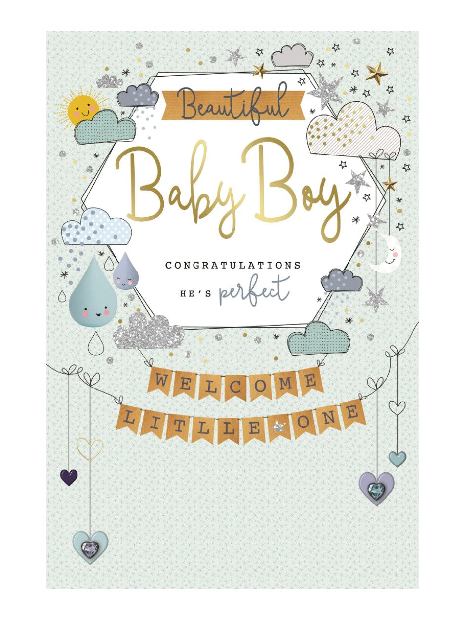 Welcome Little One - Baby Boy Card - New baby card - The Little Posy Print Company