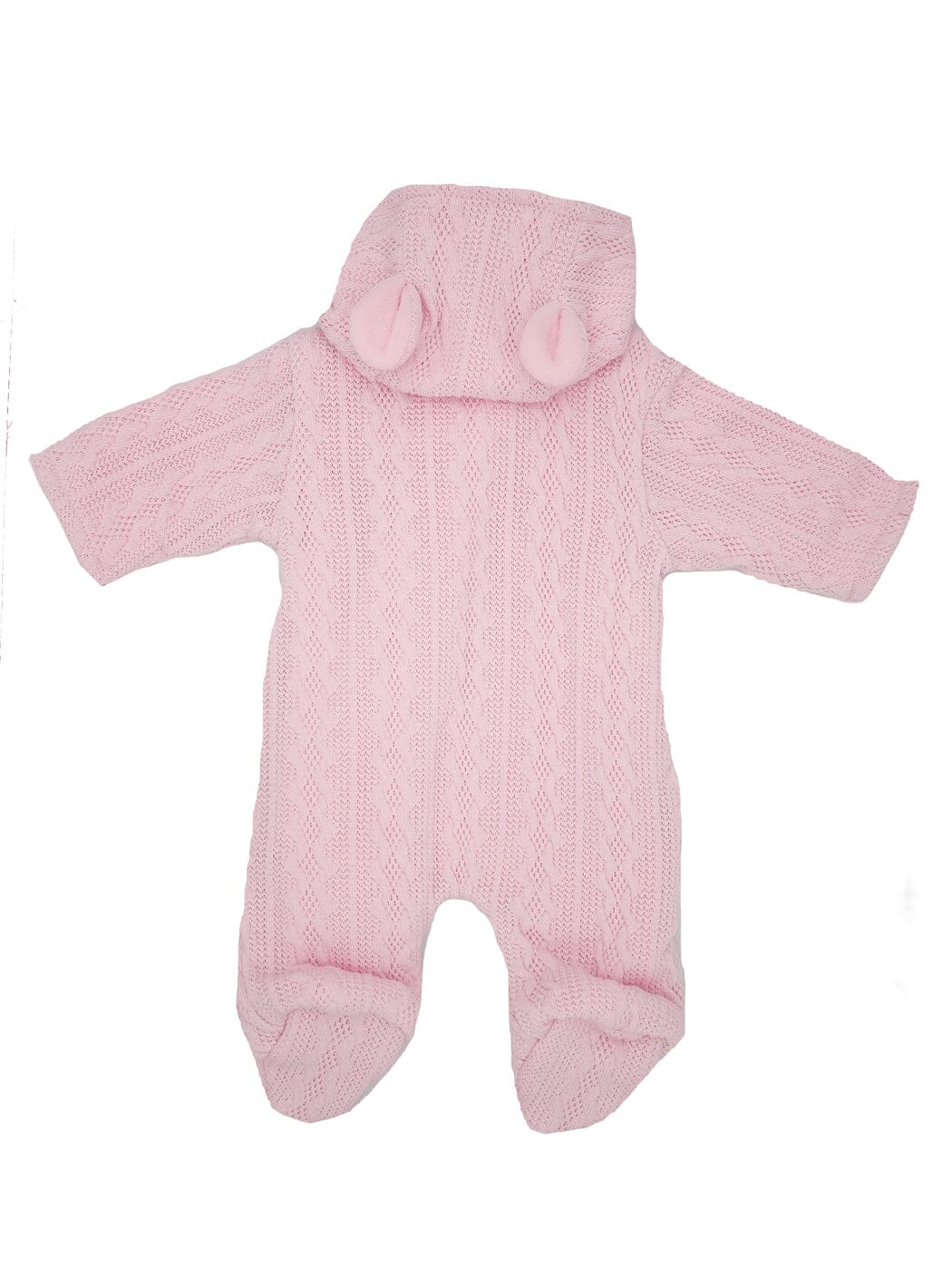 Knitted Tiny Baby Pramsuit With Bunny Ears - Pink - Snowsuit / Pramsuit - Tiny Baby