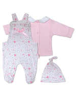 Heart Print Dungaree 3 Piece Set: Dungarees, Top & Hat