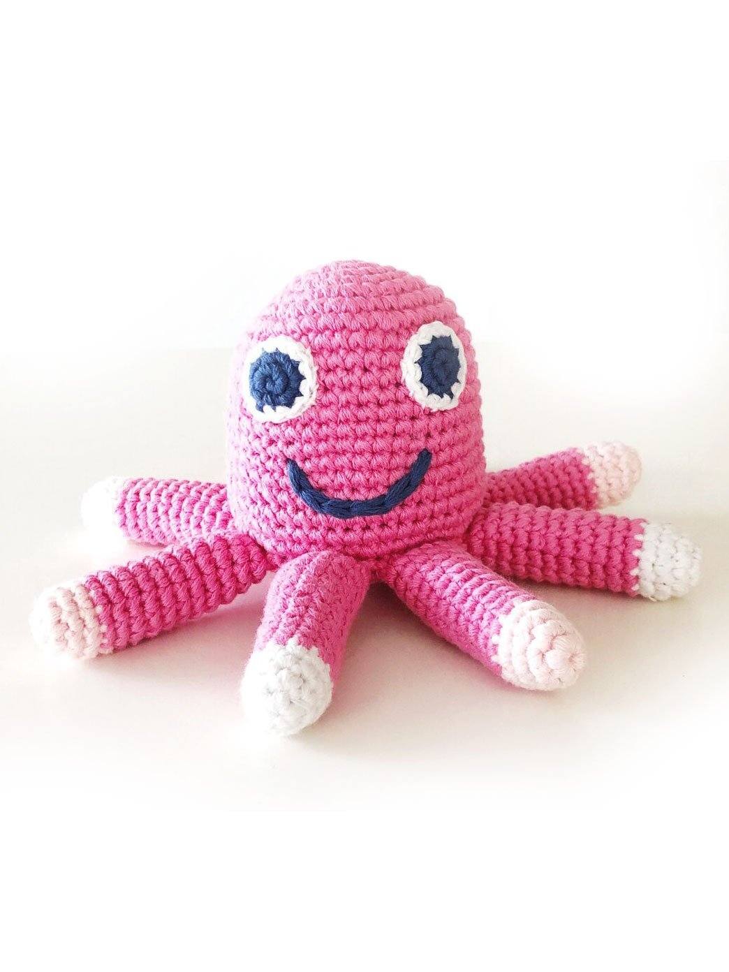 Octopus Crochet Fair Trade Rattle Toy - Pink - Rattle - Pebble Toys
