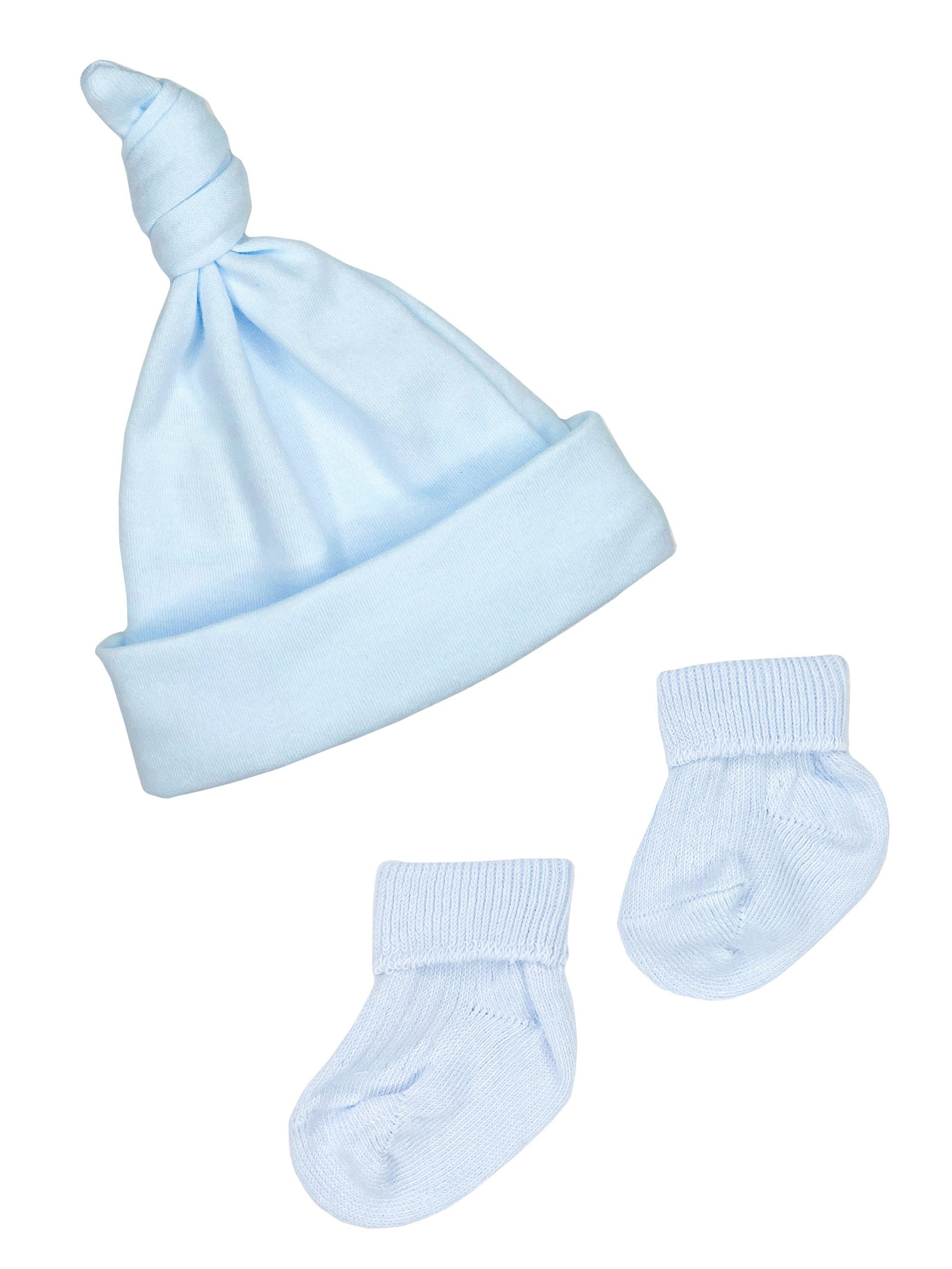 Premature Baby Knotted Hat and Socks Set - Blue - Hat, Mitts & Booties Set - Little Mouse Baby Clothing & Gifts