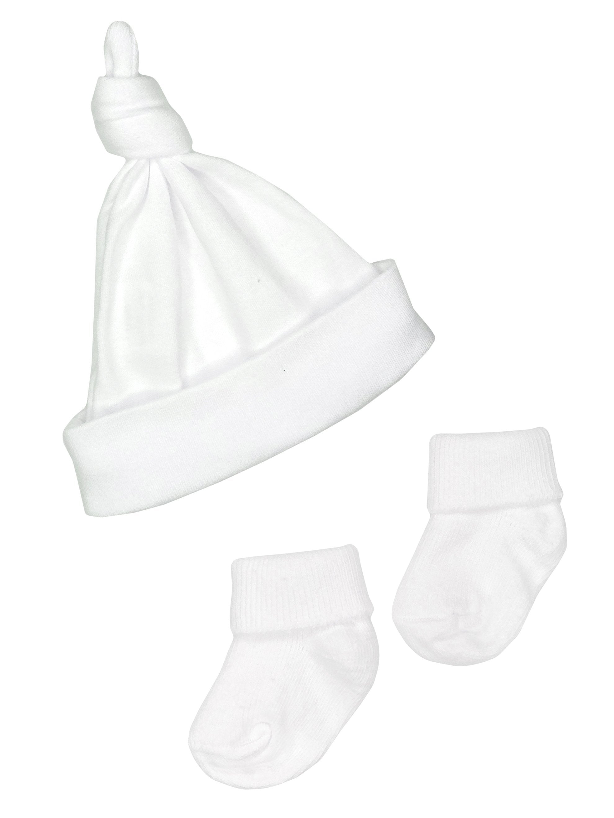 Premature Baby Knotted Hat and Socks Set - White - Hat, Mitts & Booties Set - Little Mouse Baby Clothing & Gifts