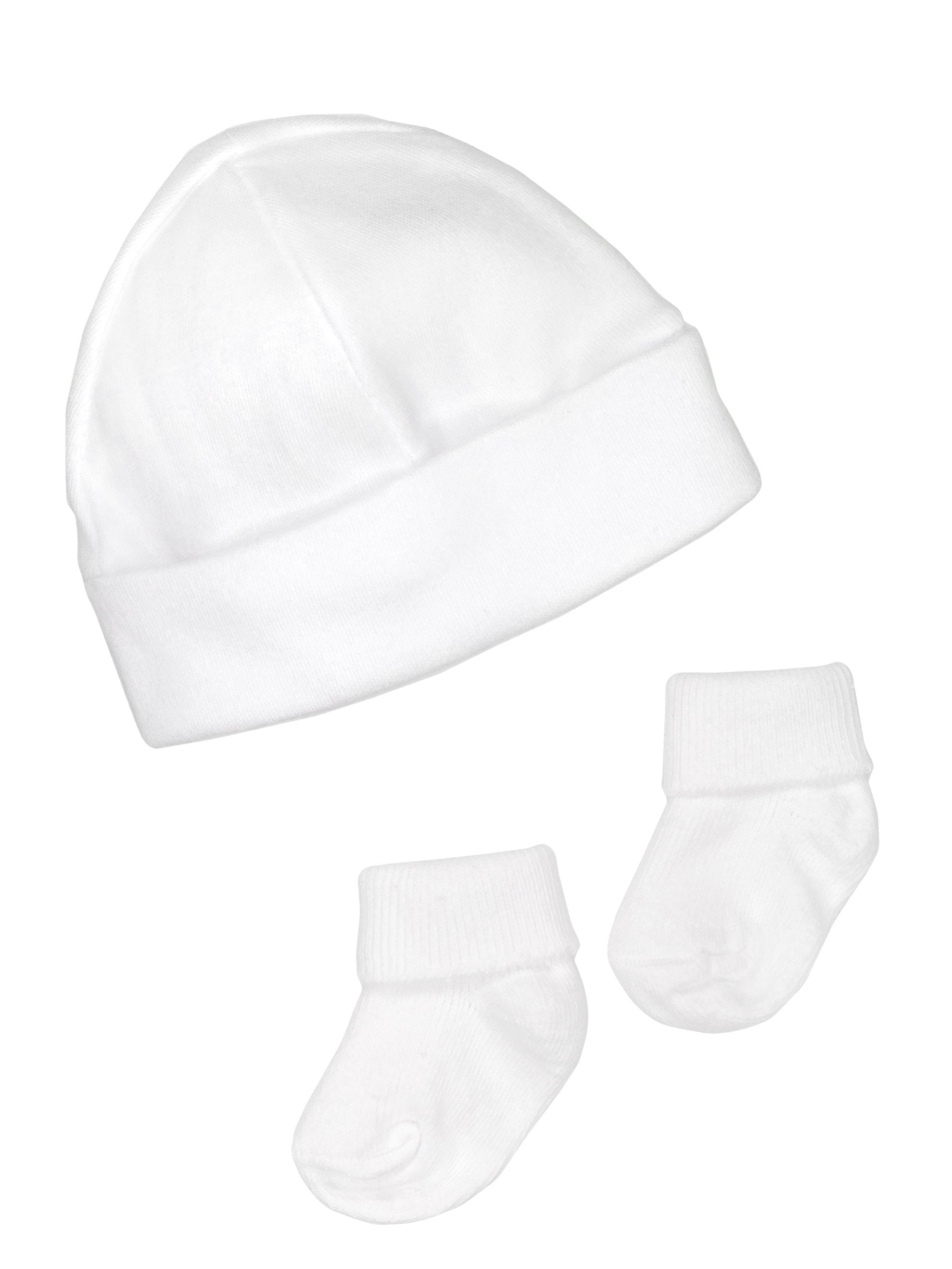Premature Baby Hat and Socks Set - White - Hat, Mitts & Booties Set - Little Mouse Baby Clothing & Gifts