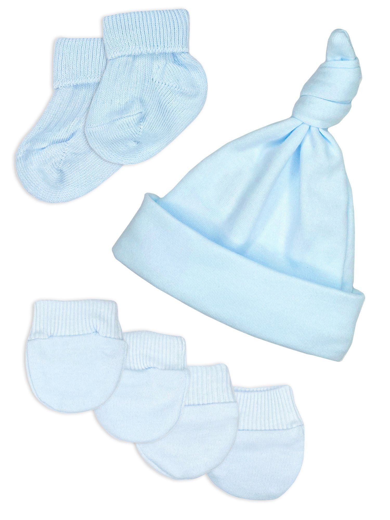 Premature Baby Knotted Hat, Socks and Mitts Set - Blue - Hat, Mitts & Booties Set - Little Mouse Baby Clothing & Gifts