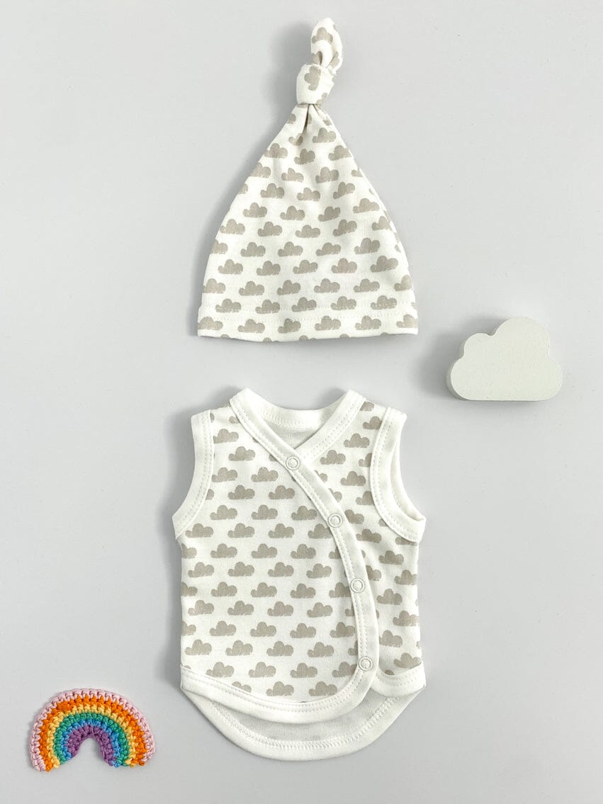 Incubator Vest & Knotted Hat Set Silver Cloud, 100% Organic Cotton - Set - Tiny & Small