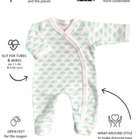 Sleepsuit, Mint Cloud, Premium 100% Organic Cotton Sleepsuit / Babygrow Tiny & Small 