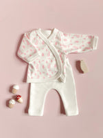 2 piece wrap top & trouser set. Bunny Meadow, Organic Cotton (3 premature sizes)