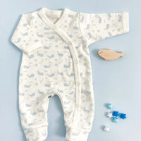 Tiny Baby Sleepsuit, Ocean Blue, Premium 100% Organic Cotton Sleepsuit / Babygrow Tiny & Small 