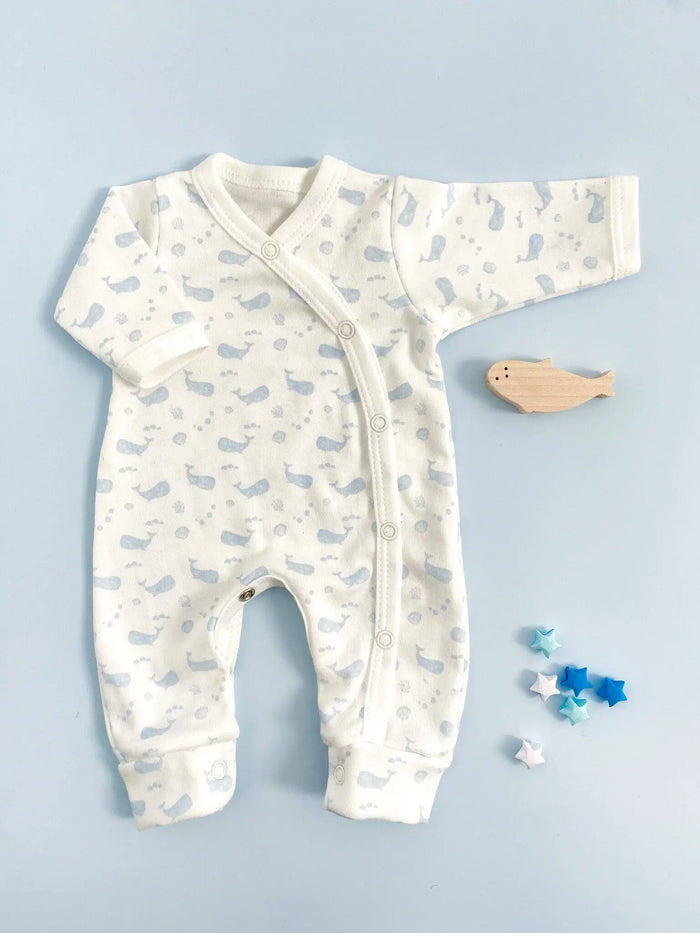 Tiny Baby Sleepsuit, Ocean Blue, Premium 100% Organic Cotton