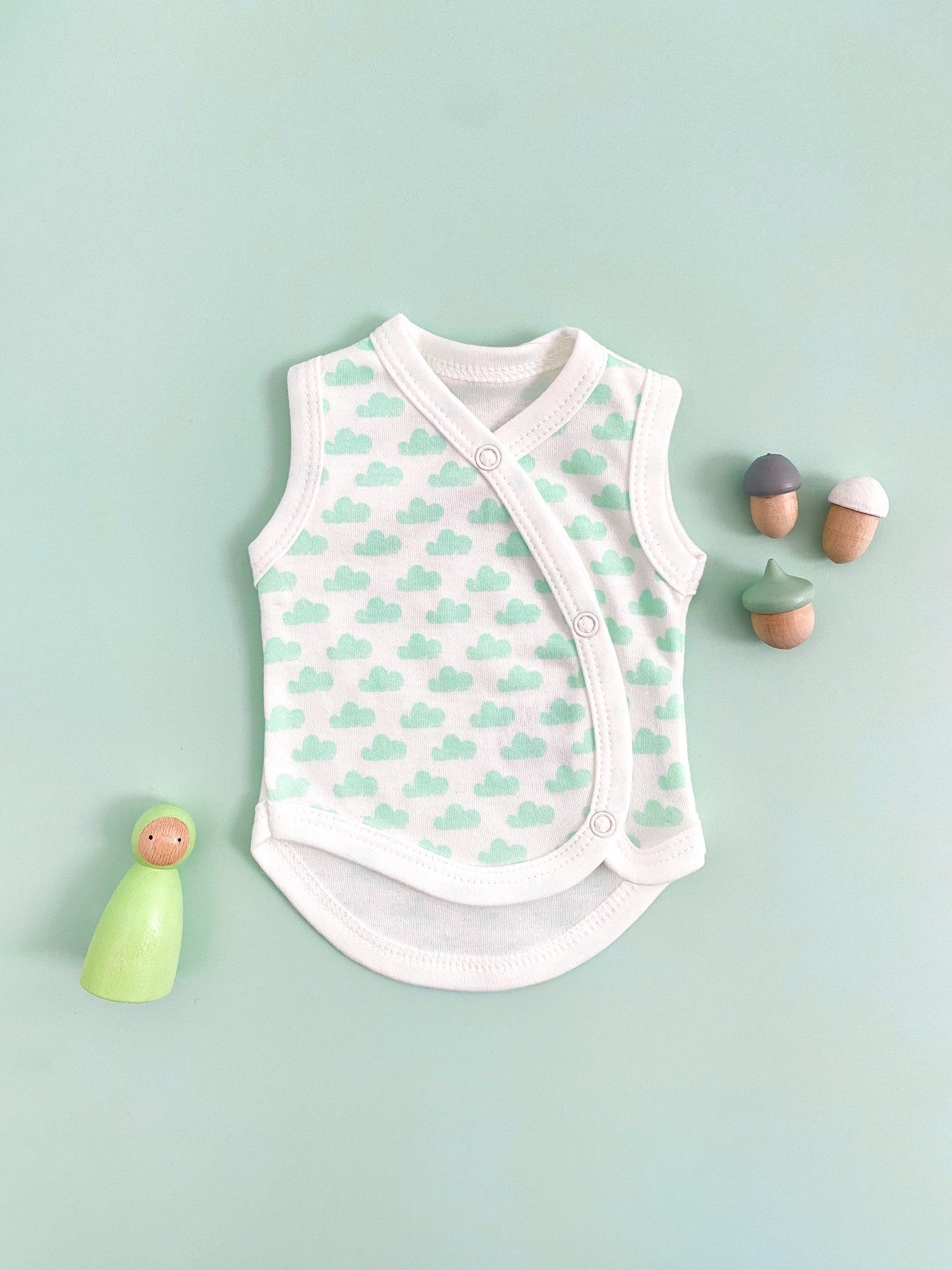 Incubator Vest, Mint Clouds, Premium 100% Organic Cotton - Incubator Vest - Tiny & Small