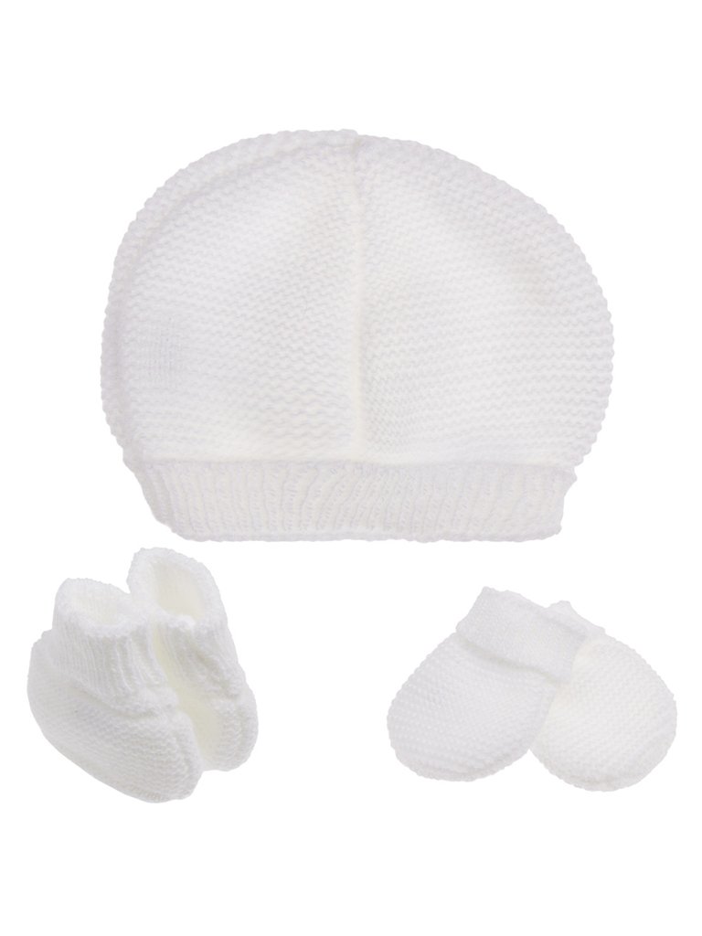 Tiny Baby Knitted Hat, Mittens & Booties Set - White - Hat, Mitts & Booties Set - La Manufacture de Layette