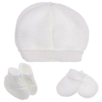 Knitted Hat, Mittens & Booties Set - White Hat, Mitts & Booties Set La Manufacture de Layette 
