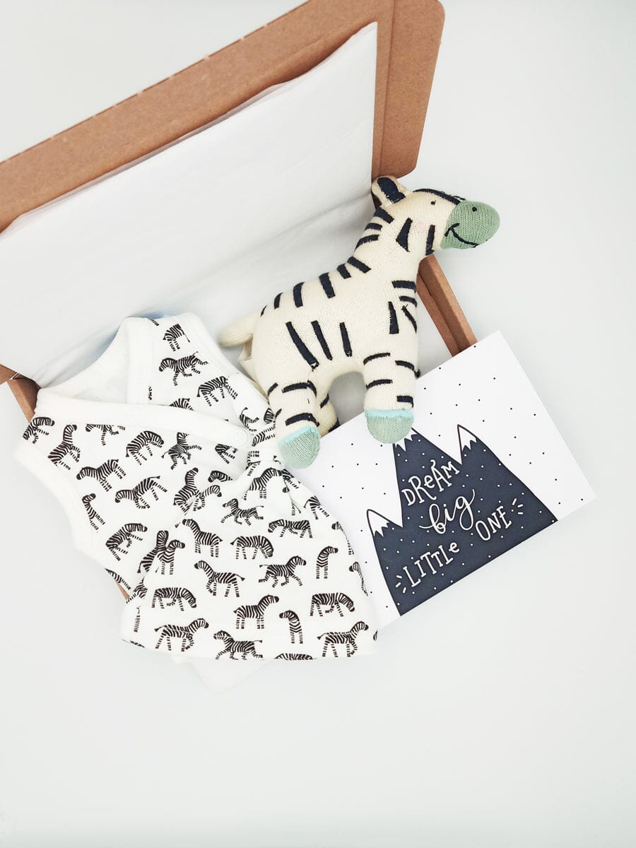 Zebra Baby Gift Box - Incubator Vest, Knotted Hat, Toy and Card - Set - Little Mouse Baby Clothing & Gifts